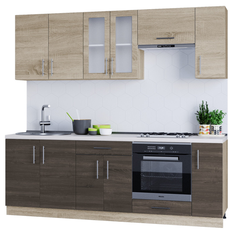 Серія 720 набір 2.3 м, Дуб Сонома, Дуб Сонома Трюфель. Зі стільницею.