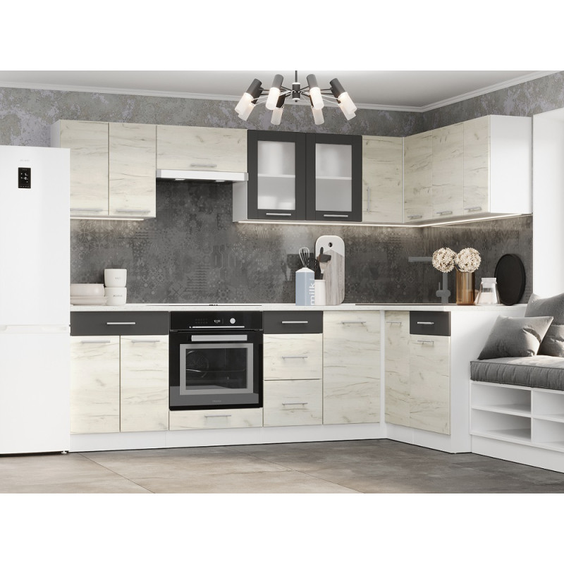 Серія 580 набір 3.42 м, Білий, Дуб крафт білий, Графіт зі стільницею