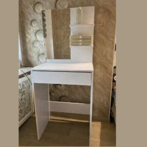 Туалетний столик з дзеркалом, полицями та шухлядою 60×40×145 см, білий