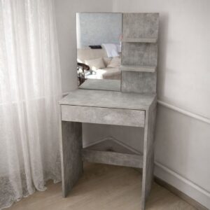 Туалетний столик з дзеркалом, полицями та шухлядою 60×40×145 см, бетон