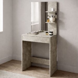 Туалетний столик з дзеркалом, полицями та шухлядою 60×40×145 см, бетон