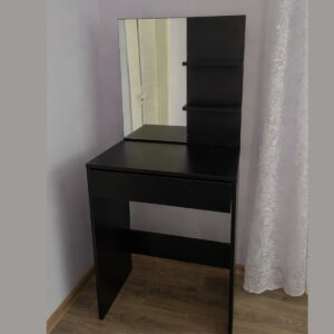 Туалетний столик з дзеркалом, полицями та шухлядою 60×40×145 см, чорний