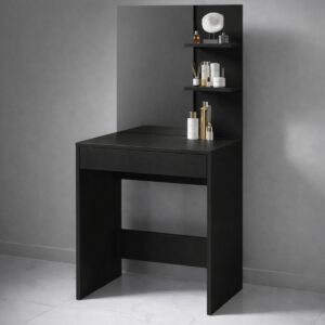 Туалетний столик з дзеркалом, полицями та шухлядою 60×40×145 см, чорний