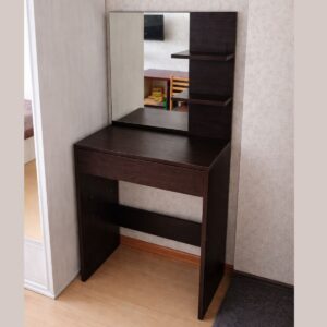 Туалетний столик з дзеркалом, полицями та шухлядою 60×40×145 см, венге темний