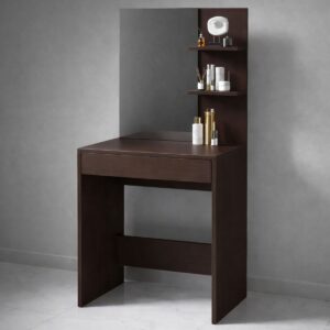 Туалетний столик з дзеркалом, полицями та шухлядою 60×40×145 см, венге темний