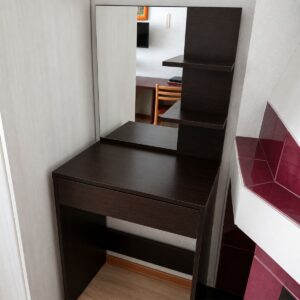 Туалетний столик з дзеркалом, полицями та шухлядою 60×40×145 см, Венге Темний