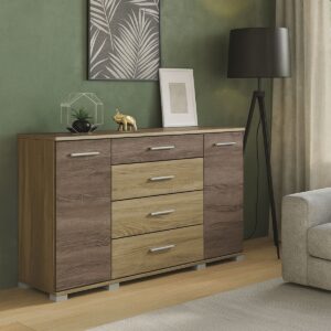 Комод Б-6 з 4 шухлядами та двома тумбами 130 × 38 × 72,5 см, дуб сонома / трюфель