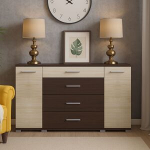 Комод Б-6 з 4 шухлядами та двома тумбами 130 × 38 × 72,5 см, венге темний / дуб молочний