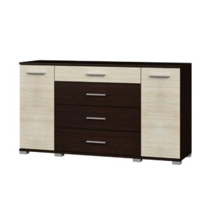Комод Б-6 з 4 шухлядами та двома тумбами 130 × 38 × 72,5 см, венге темний / дуб молочний