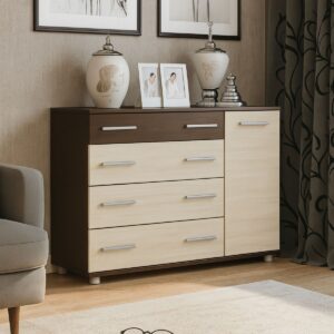 Комод К-3 з 4 шухлядами та тумбою 100 × 38 × 73 см, венге темний / дуб молочний