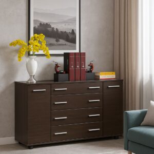 Комод К-4 з 4 шухлядами та двома тумбами 130 × 38 × 73 см, венге темний