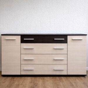 Комод К-4 з 4 шухлядами та двома тумбами 130×38×73 см, венге з фасадами дуб молочний