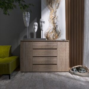 Комод КЛ-4 з 4 шухлядами та двома тумбами, 140 × 38 × 93 см, дуб сонома