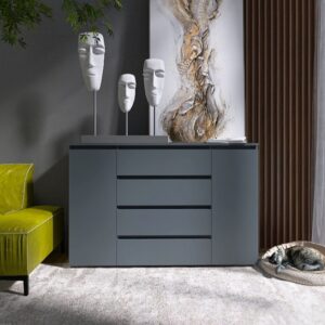 Комод КЛ-4 з 4 шухлядами та двома тумбами, 140 × 38 × 93 см, графіт