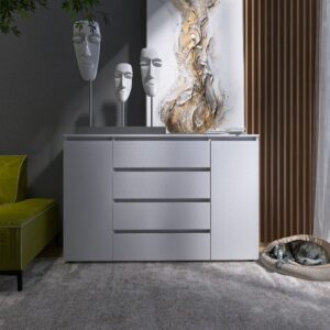 Комод КЛ-4 з 4 шухлядами та двома тумбами 140 × 38 × 93 см, німфея альба (білий)