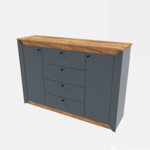 Комод Н-1 з 4 шухлядами та двома тумбами 140×38×96 см, дуб крафт золотий з фасадами графіт