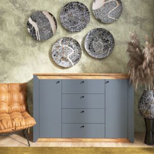 Комод Н-1 з 4 шухлядами та двома тумбами, 140 × 38 × 96 см, дуб крафт золотий / графіт