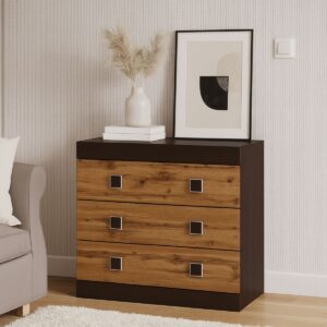 Комод С-1 з 3 шухлядами, 80 × 38 × 74 см венге темний / дуб крафт золотий