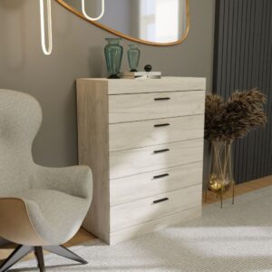 Комод С-2 з 5 шухлядами 80 × 38 × 100,5 см, дуб крафт білий