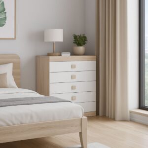 Комод С-2 з 5 шухлядами, 80 × 38 × 100,5 см, дуб сонома / білий