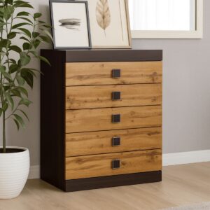 Комод С-2 з 5 шухлядами 80 × 38 × 100,5 см, венге темний / дуб крафт золотий