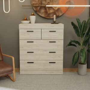 Комод С-3, з 5 шухлядами, 80 × 38 × 93 см, дуб крафт білий