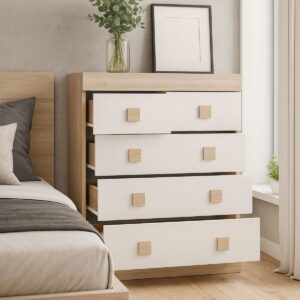 Комод С-3, з 5 шухлядами, 80 × 38 × 93 см, дуб сонома / білий