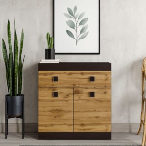 Комод С-4 одна шухляда та 2 тумби 80 × 38 × 93 см, венге темний / дуб крафт золотий