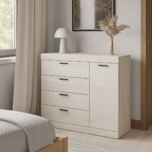 Комод С-5 з 4 шухлядами та тумбою 105 × 38 × 93 см, дуб крафт білий