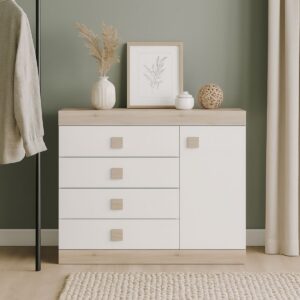 Комод С-5 з 4 шухлядами та тумбою 105 × 38 × 93 см, дуб сонома / білий