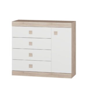 Комод С-5 з 4 шухлядами та тумбою 105×38×93 см, дуб сонома з білими фасадами