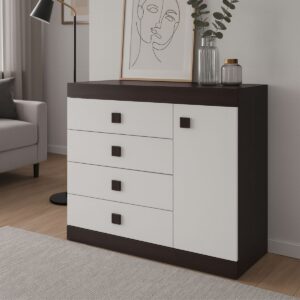 Комод С-5 з 4 шухлядами та тумбою, 105 × 38 × 93 см, венге темний / білий
