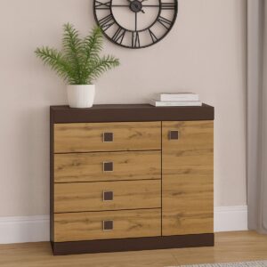 Комод С-5 з 4 шухлядами та тумбою 105 × 38 × 93 см, венге темний / дуб крафт золотий