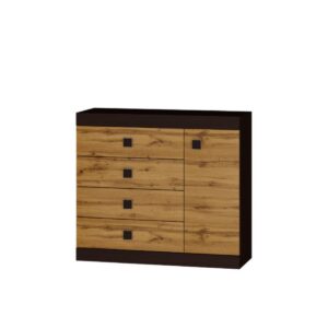 Комод С-5 з 4 шухлядами та тумбою 105×38×93 см, венге з фасадами дуб крафт золотий