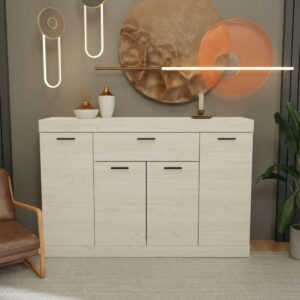 Комод С-7 з шухлядою та чотирма тумбами, 140 × 38 × 93 см, дуб крафт білий