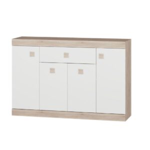 Комод С-7 з шухлядою та чотирма тумбами 140×38×93 см, дуб сонома з білими фасадами