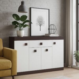 Комод С-7 з шухлядою та чотирма тумбами 140 × 38 × 93 см, венге темний / білий