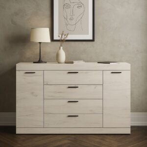Комод С-8 з 4 шухлядами та двома тумбами 140 × 38 × 93 см, дуб крафт білий