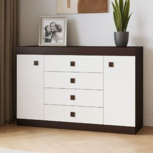 Комод С-8 з 4 шухлядами та двома тумбами 140 × 38 × 93 см, венге темний / білий