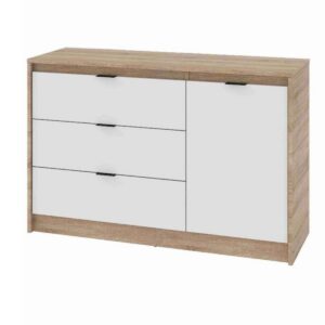 Комод СТ-1 з 4 шухлядами та тумбою 115×38×75 см, дуб сонома з білими фасадами