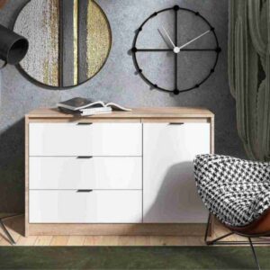 Комод СТ-1 з 4 шухлядами та тумбою, 115 × 38 × 75 см, дуб сонома / білий