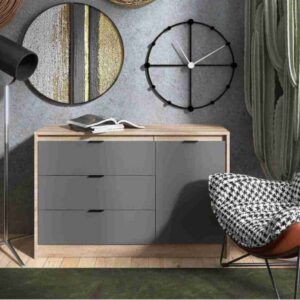 Комод СТ-1 з 4 шухлядами та тумбою 115 × 38 × 75 см, дуб сонома / графіт