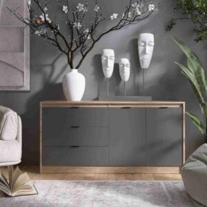 Комод СТ-2 з 2 шухлядами та двома тумбами, 150 × 38 × 75 см, дуб сонома / графіт