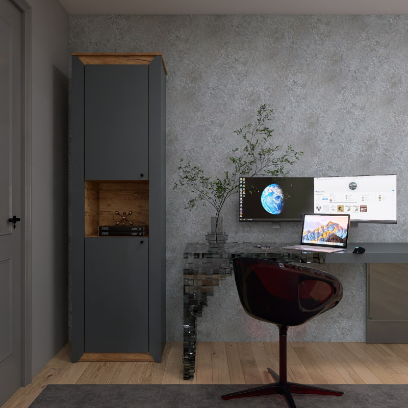 Пенал відкритий Н-600, Дуб Крафт Золотий, Графіт - Зображення 2