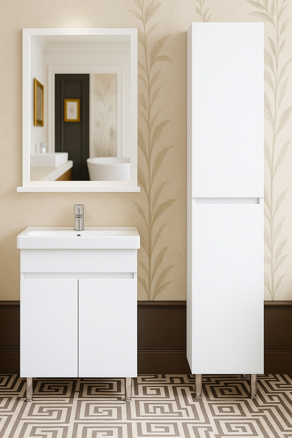 Тумба підлогова №23-50 з 2-ма дверцятами з умивальником Cers біла