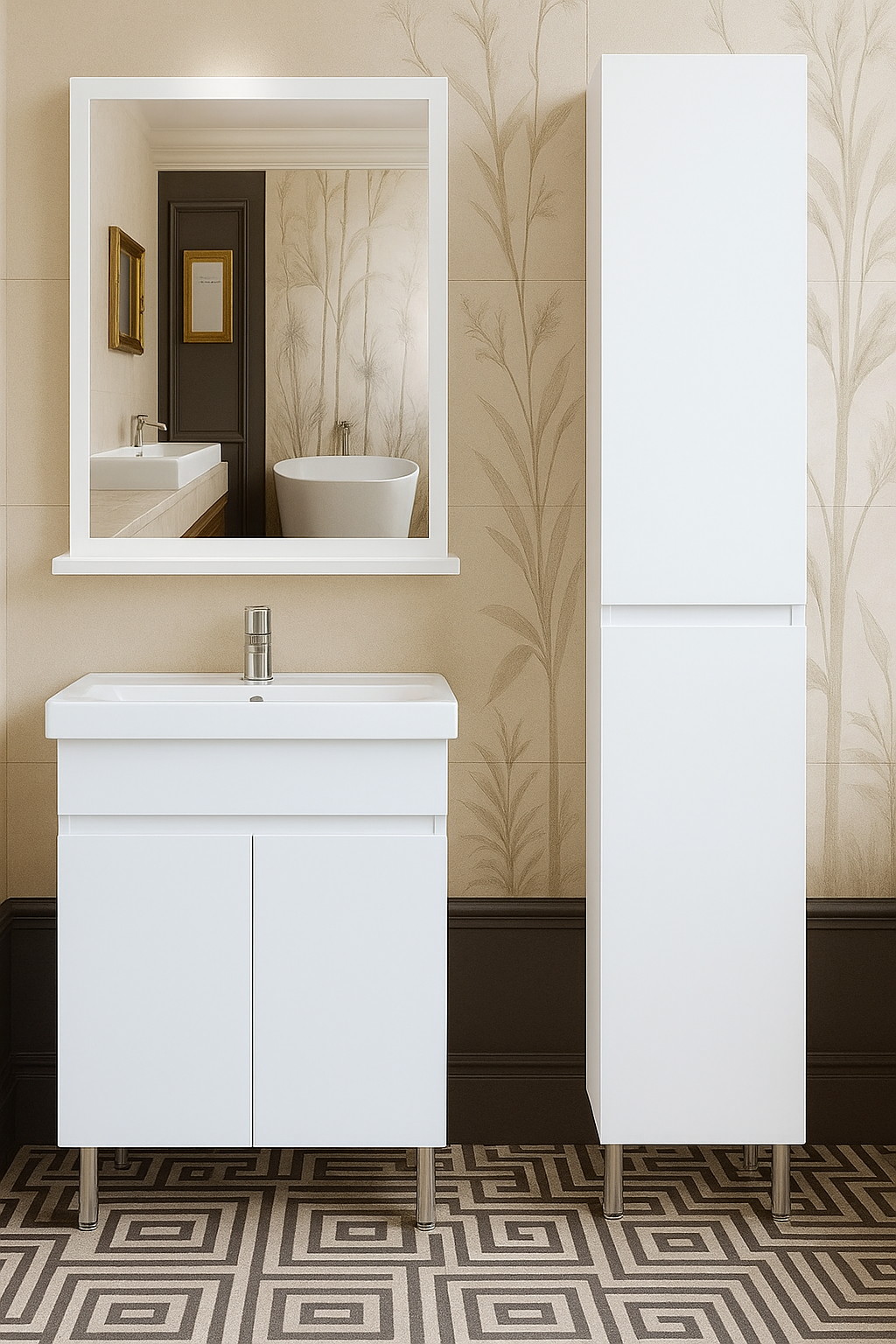 Тумба підлогова №25-70 з 2-ма дверцятами з умивальником Cers біла