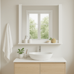 Дзеркало настінне №01-60 прямокутне з полицею біле