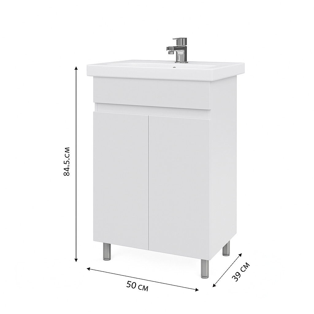 Тумба підлогова №23-50 з 2-ма дверцятами з умивальником Cers біла - Зображення 2