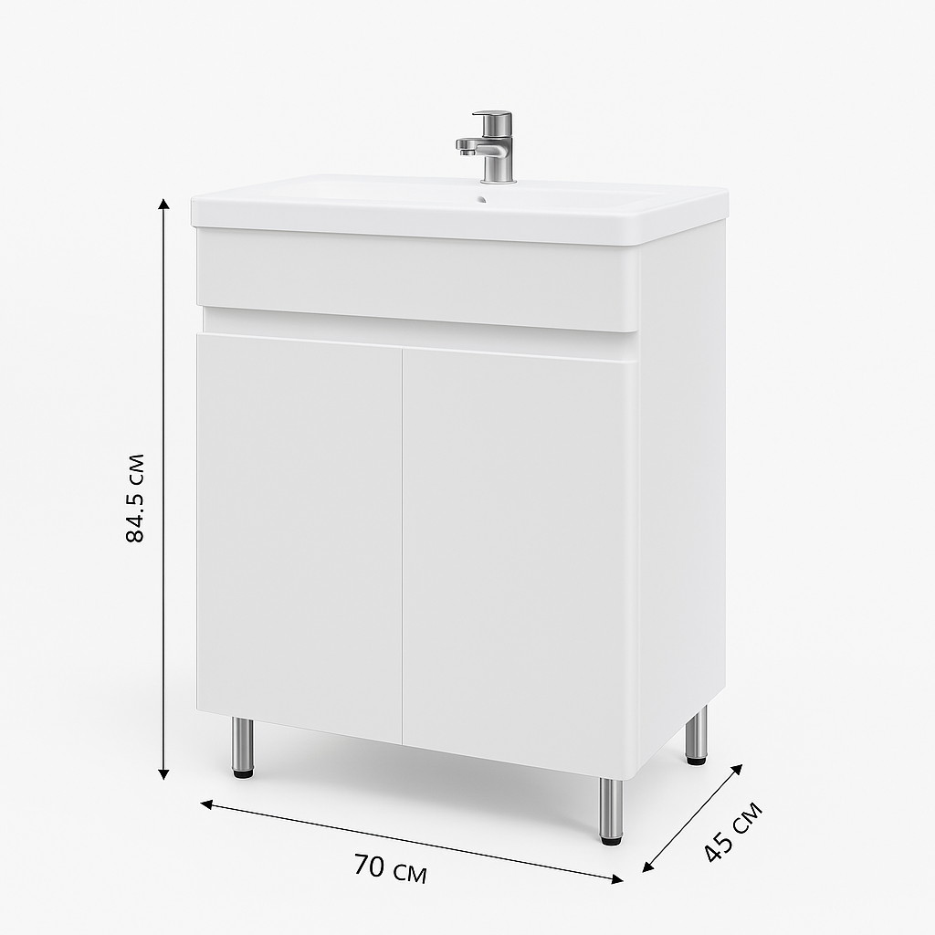 Тумба підлогова №25-70 з 2-ма дверцятами з умивальником Cers біла - Зображення 3