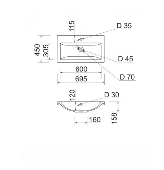 Тумба підлогова №25-70 з 2-ма дверцятами з умивальником Cers біла - Зображення 6